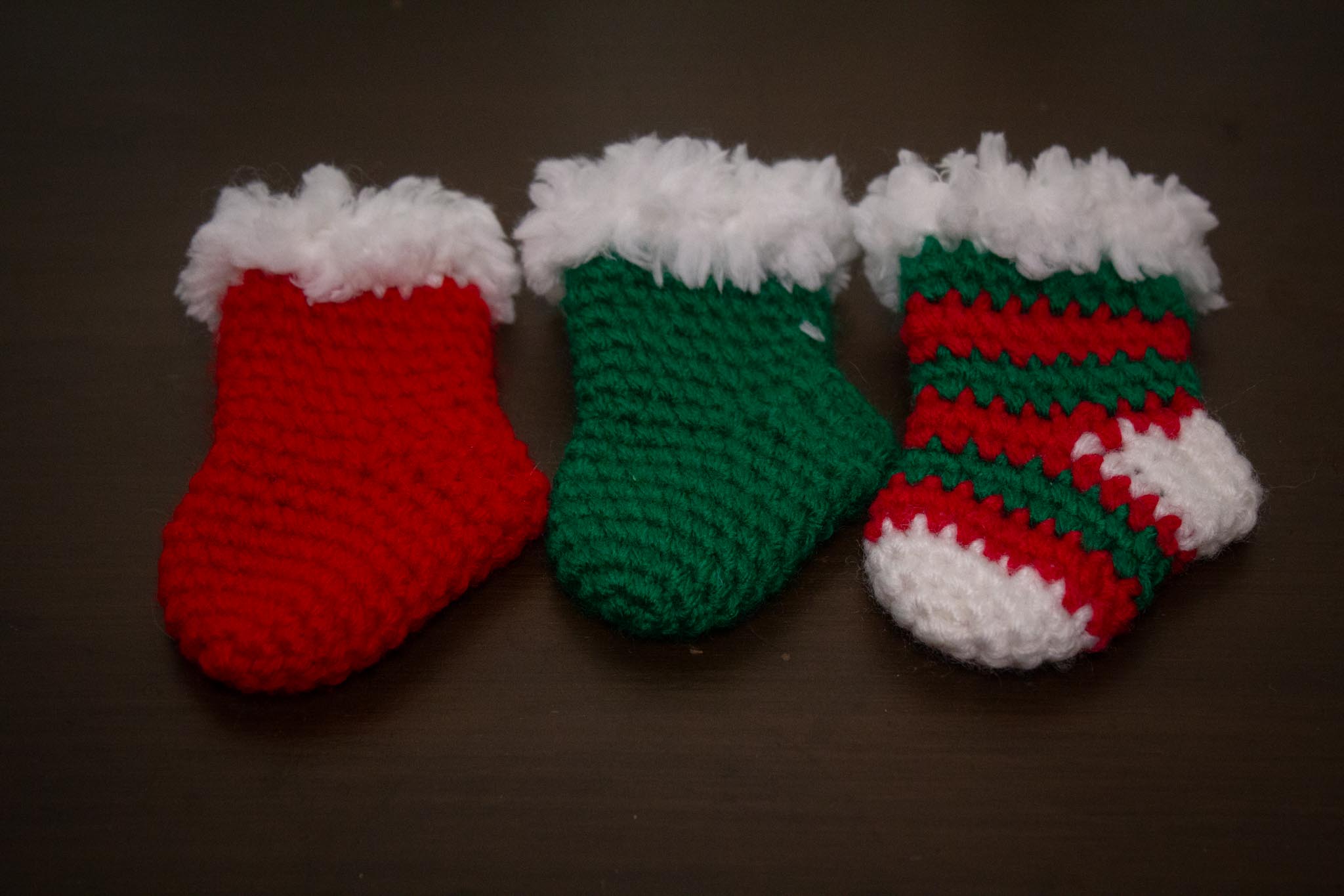 Crochet stockings red green and red green striped